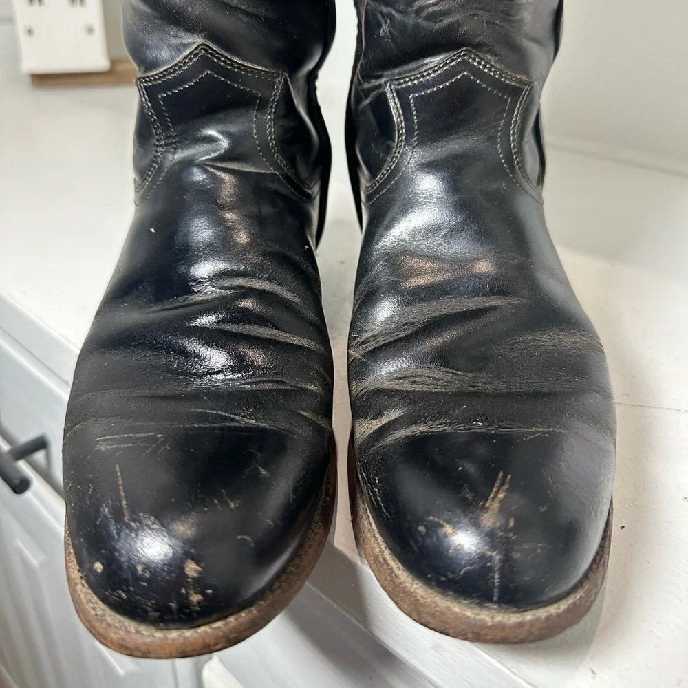 Justin Western Boots Womens 7.5B Black Leather Cowboy Boots USA Made Classic - Picture 3 of 10